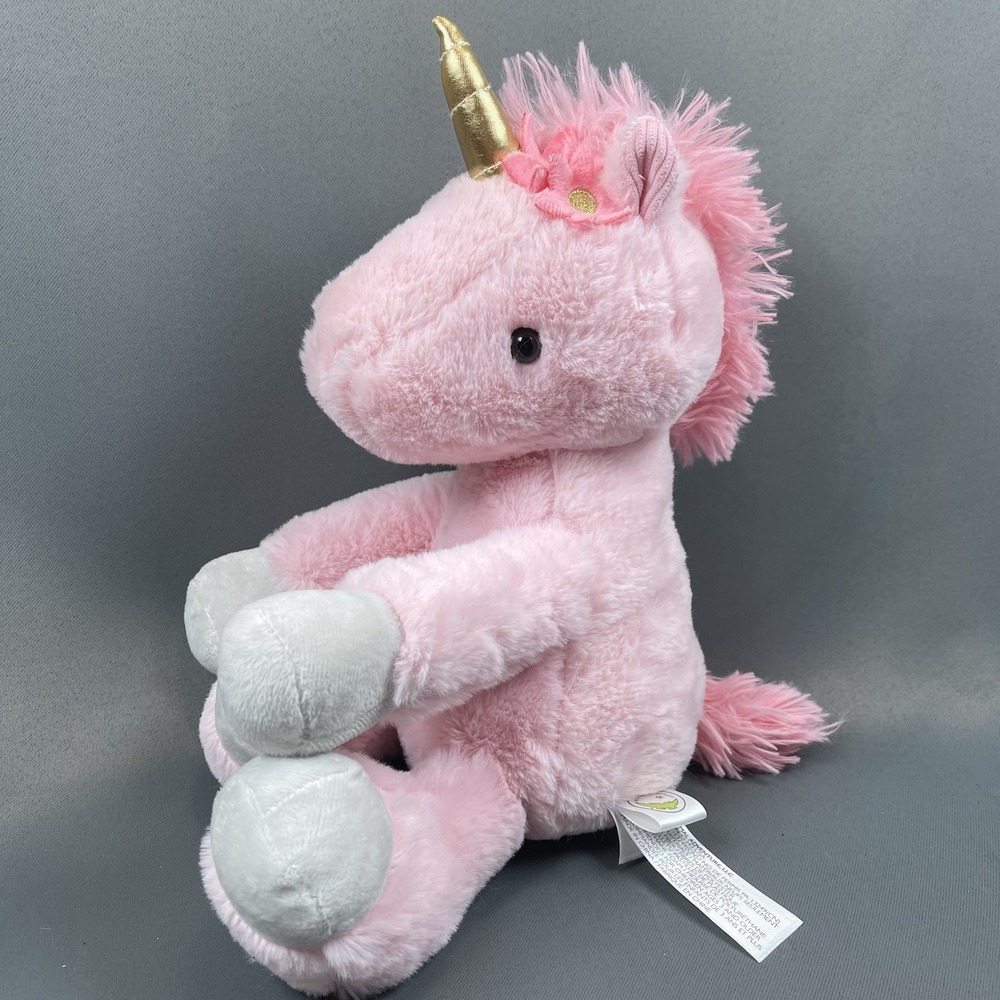 Animal Adventure Pink Unicorn Plush Stuffed Animal 12" Seated Gold Horn Soft